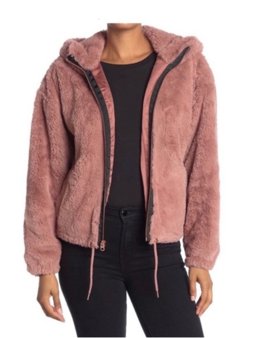 Lucky Brand Plush Hooded Teddy Jacket in Mauve